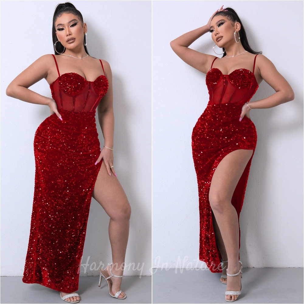 Stardust Sheer Maxi Dress - Red - Picture 6 of 10